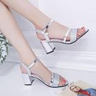 Glitter Paneled Metallic Block Heel Sandals