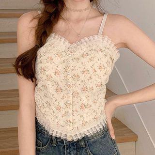 Mesh Trim Floral Camisole Top
