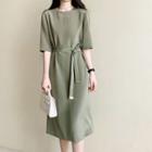 Round-neck Chiffon Elbow-sleeve Dress