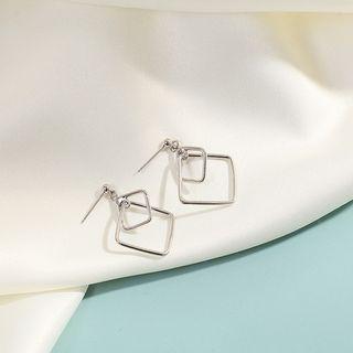 Sterling Silver Square Drop Earrings  - Earring