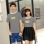 Couple Matching Letter Stripe Short-sleeve T-shirt / Stripe Dress