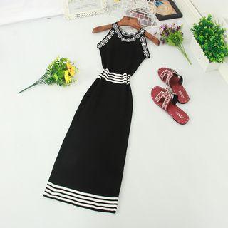 Striped Panel Halter Knit Sheath Dress