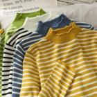 Striped Mock-neck Knit Top In 9 Colors