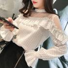 Long-sleeve Mesh Panel Dotted Top