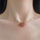 Faux Pearl Faux Crystal Pendant Choker 0632a - Pinkish Purple Grape - Gold - One Size