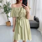 Cold-shoulder A-line Dress With Sash