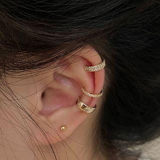 Rhinestone Cuff Earring Set Of 3 - Gold - One Size
