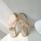 Embellished Mesh Trim Slide Sandals