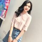 Bow Neck Elbow-sleeve Blouse