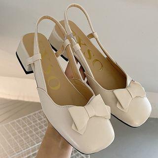 Block Heel Bow Slingback Pumps