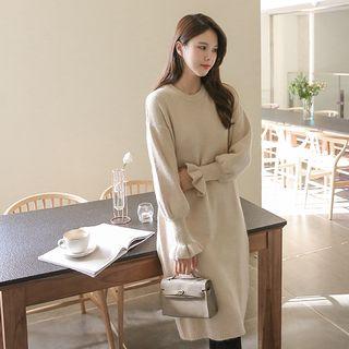 Round-neck Frilled-sleeve Knit Dress