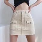 High-waist Pocket Mini Denim Pencil Skirt