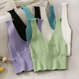 Deep V-neck Knit Tank Top In 5 Colors