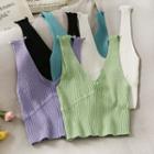 Deep V-neck Knit Tank Top In 5 Colors