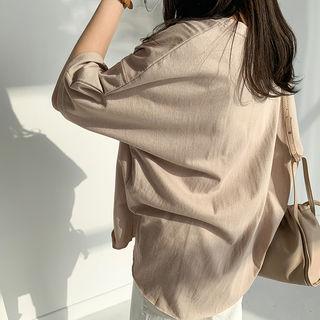 Dolman-sleeve Cotton T-shirt Beige - One Size