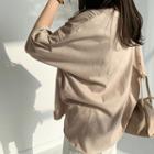 Dolman-sleeve Cotton T-shirt Beige - One Size