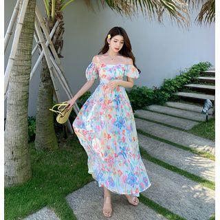 Spaghetti Strap Cold-shoulder Floral Dress