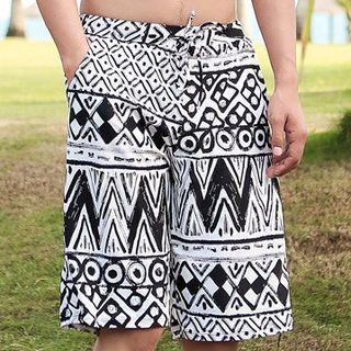 Patterned Drawstring Swim Shorts