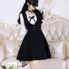 Elbow-sleeve Mock Two-piece Dotted Mini A-line Dress