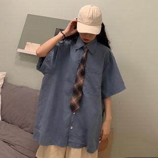 Short-sleeve Shirt / Plaid Necktie / Set