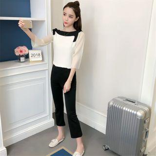 Set: 3/4-sleeve Blouse + Straight-leg Cropped Pants