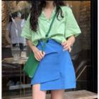 Elbow-sleeve Shirt / Asymmetric Mini Skirt