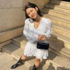 V-neck Shirred Crinkled Minidress Ivory - One Size