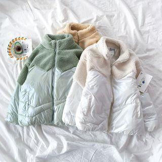 Faux Shearling Panel Padded Zip Jacket