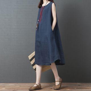 Sleeveless Embroidered Trim A-line Midi Dress