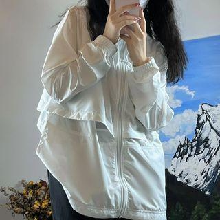 Long-sleeve Plain Hooded Zip Light Jacket