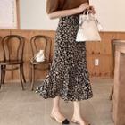 Zip-side Leopard Swing Skirt