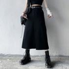 Plain High-waist Slit Midi A-line Skirt