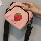 Strawberry Print Canvas Crossbody Bag Blue - One Size