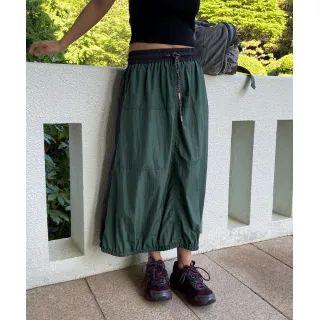 Two-tone Long Balloon Skirt Green - One Size