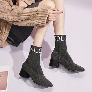 Block-heel Letter Knit Short Boots