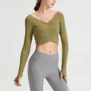 Long-sleeve Ribbed Sports Crop T-shirt