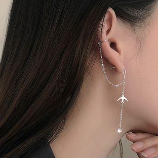 Sterling Silver Bird Drop Earring With Ear Cuff