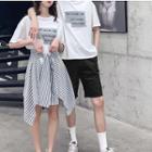 Couple Matching Short-sleeve Applique T-shirt / Shorts / Mini Striped Skirt / Set
