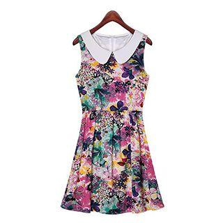 Sleeveless Floral Tie Waist Dress