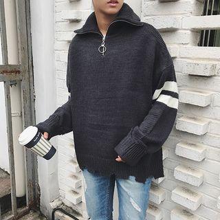 Contrast-trim Half-zip Sweater