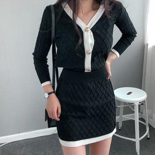 Set: Contrast Trim Cardigan + Mini Skirt