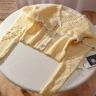 Ruffle Trim Bow Accent Cardigan Yellow - One Size