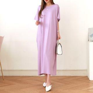 Colored Batwing-sleeve Maxi Dress