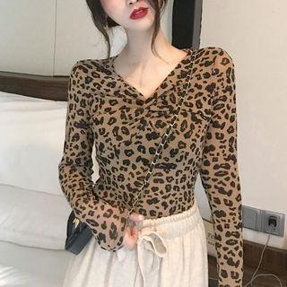 Leopard Print V-neck Knit Top