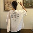 Elbow-sleeve Print T-shirt / Wide-leg Pants