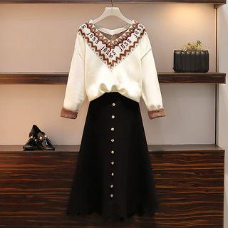 Set: Lettering Sweater + Midi A-line Skirt