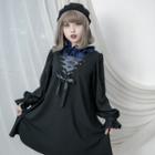Color Panel Lace Up Detail Long Sleeve Dress