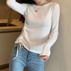 Plain Crew-neck Drawstring T-shirt
