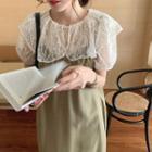 Short-sleeve Collared Lace Top + Plain Overall Dress