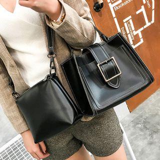 Set: Faux-leather Buckled Satchel + Cross Bag